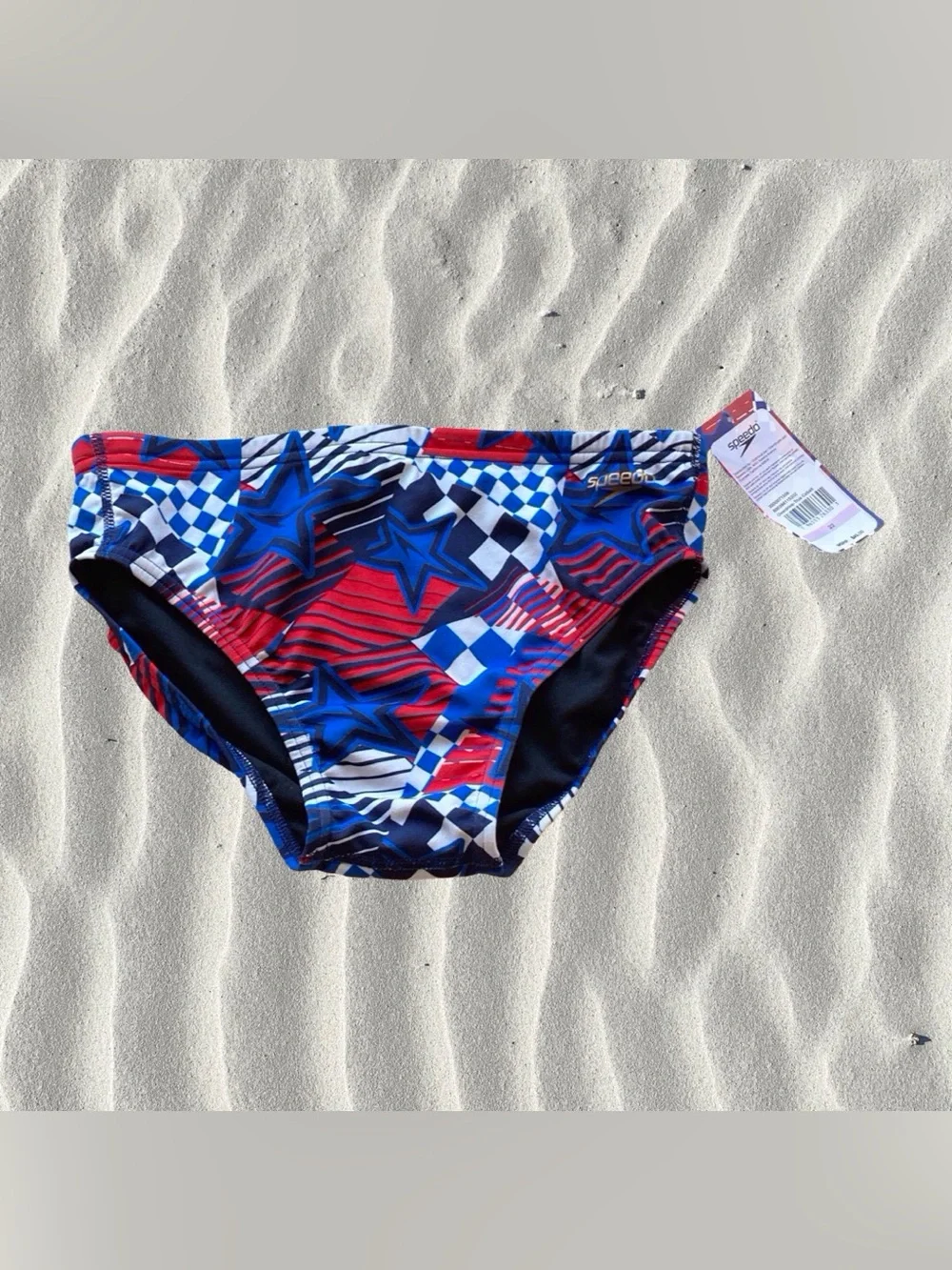 Speedo Overdrive Brief | Size 32 | True Cobalt | Red White Blue Stars NWT